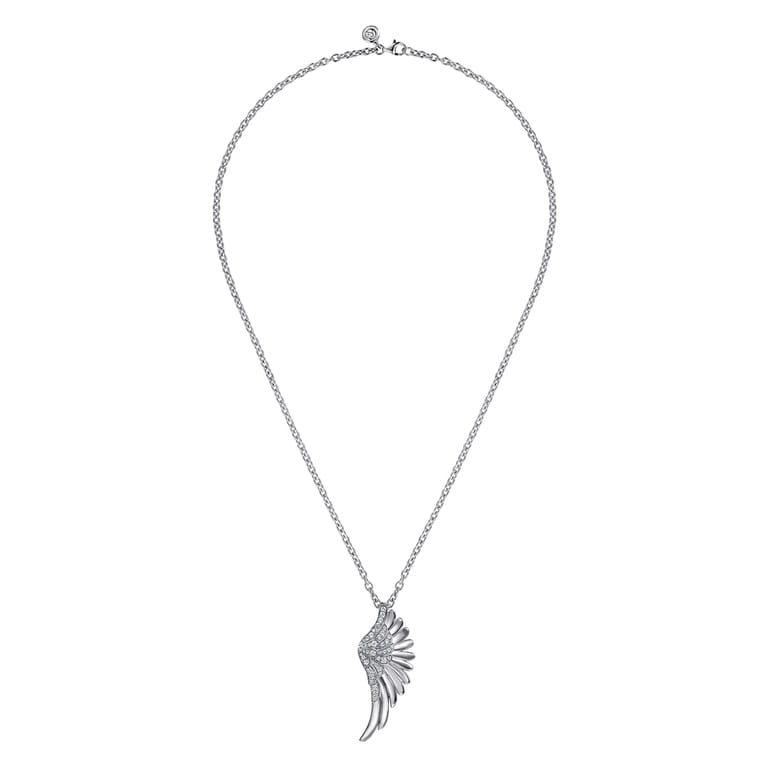 925 Sterling Silver White Sapphire Angel Wing Pendant Necklace - Shot 2