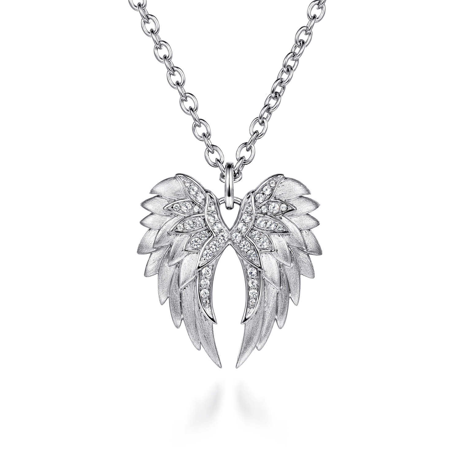 925 Sterling Silver White Sapphire Angel Wing Pendant Necklace - Shot 1