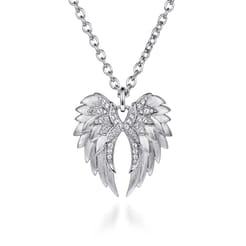925 Sterling Silver White Sapphire Angel Wing Pendant Necklace