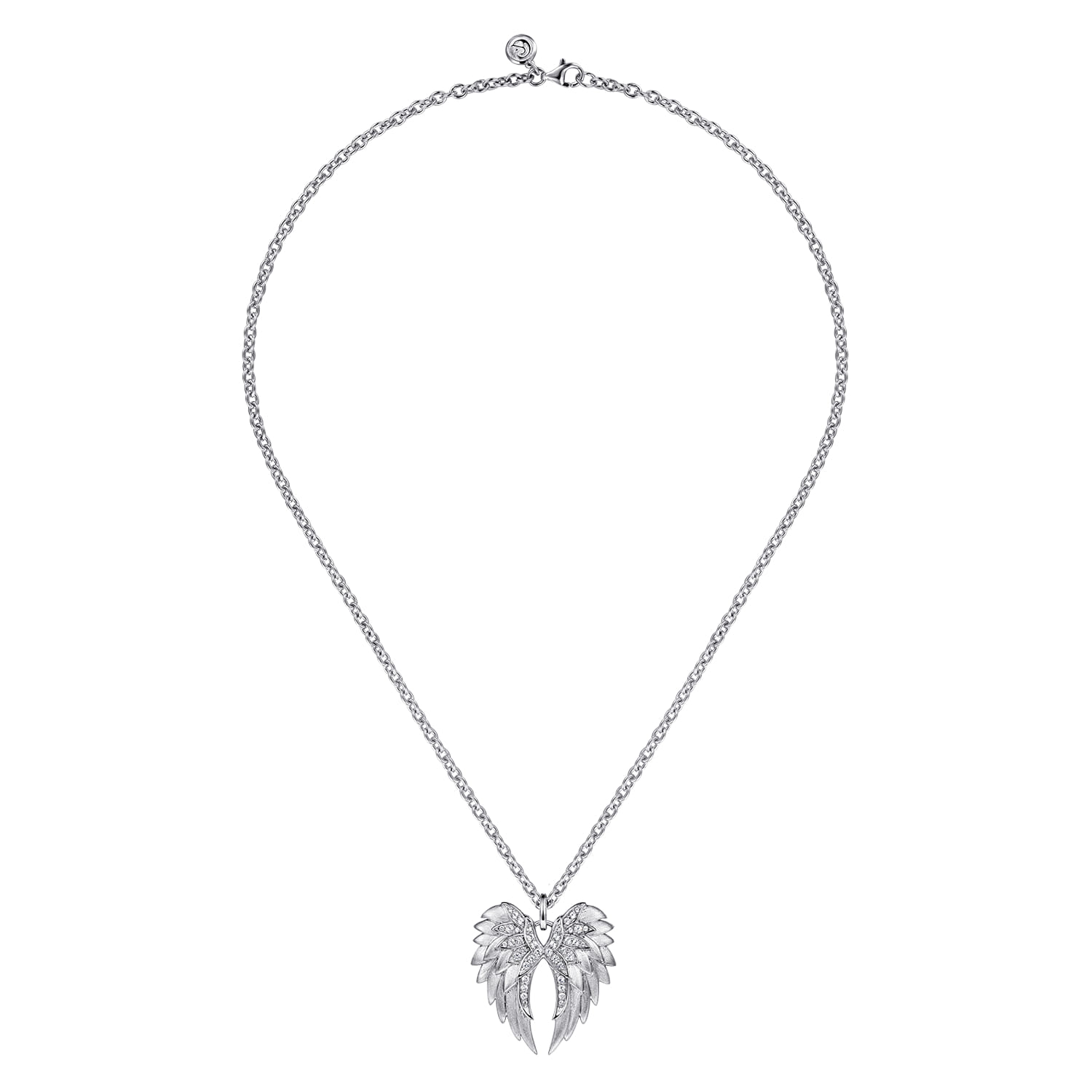 925 Sterling Silver White Sapphire Angel Wing Pendant Necklace - Shot 2