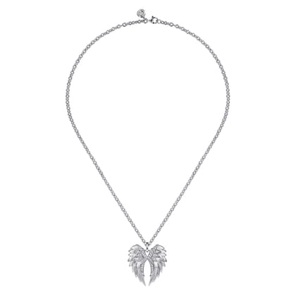 925 Sterling Silver White Sapphire Angel Wing Pendant Necklace