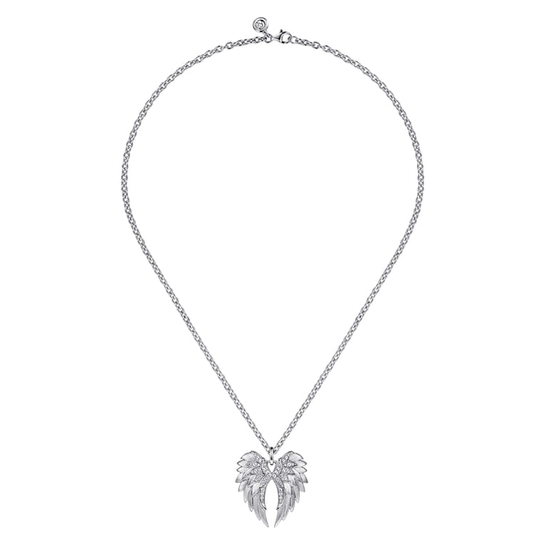 925 Sterling Silver White Sapphire Angel Wing Pendant Necklace - Shot 2