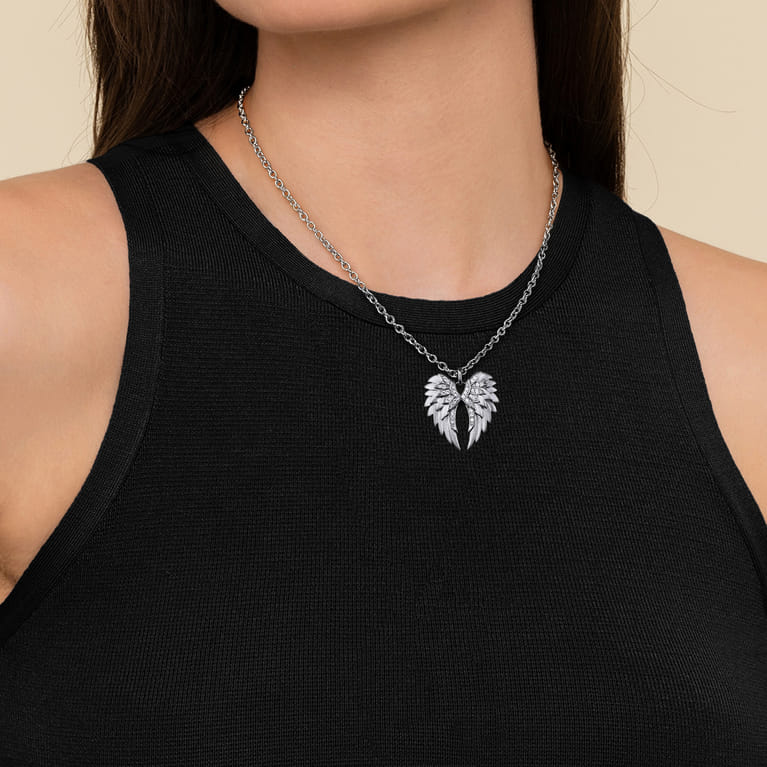 925 Sterling Silver White Sapphire Angel Wing Pendant Necklace - Shot 3