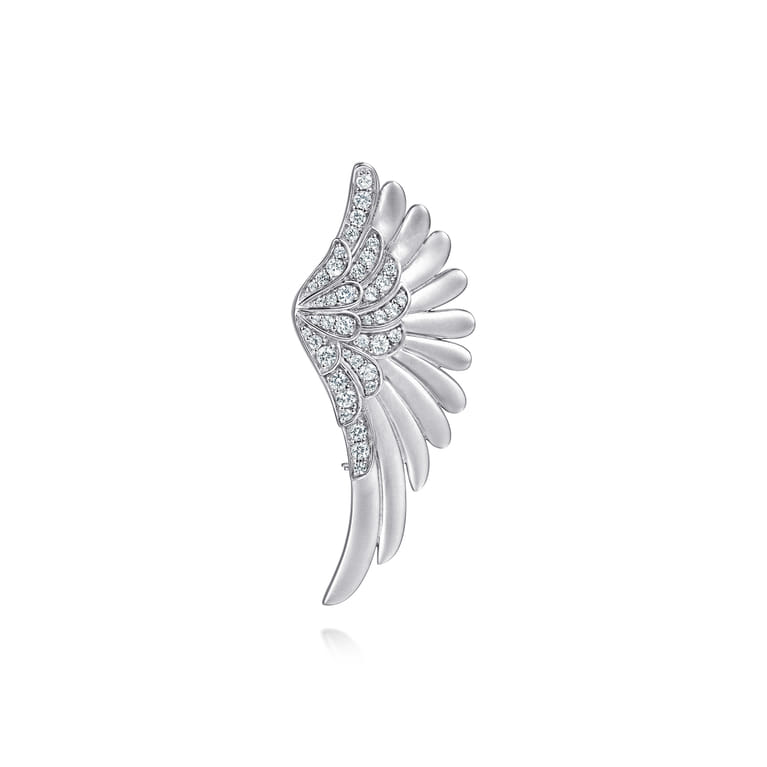 925 Sterling Silver White Sapphire Angel Wing Pin - Shot 1