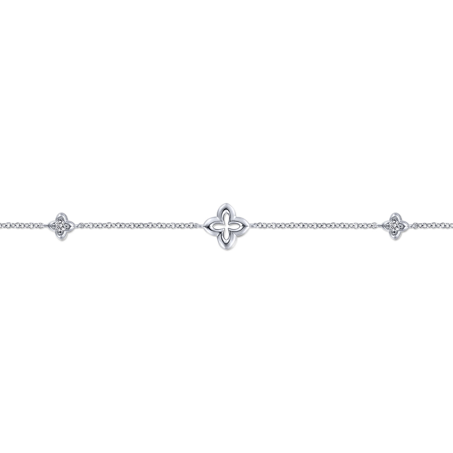 925 Sterling Silver White Sapphire Ankle Bracelet with Clover Stations