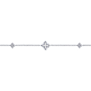 925 Sterling Silver White Sapphire Ankle Bracelet with Clover Stations