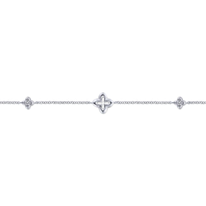 925 Sterling Silver White Sapphire Ankle Bracelet with Clover Stations