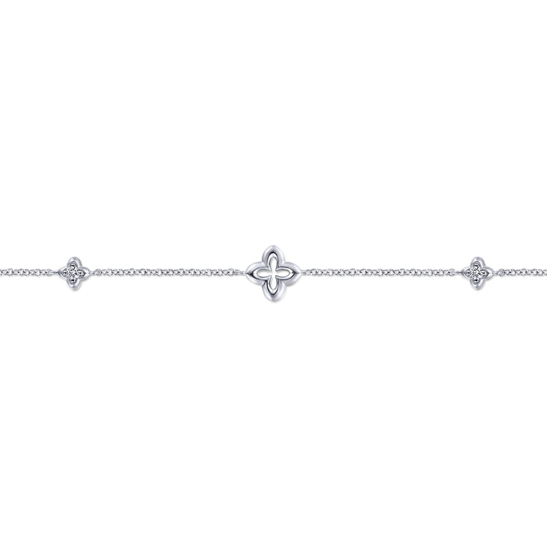 925 Sterling Silver White Sapphire Ankle Bracelet with Clover Stations - Shot 2