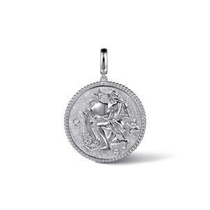 925 Sterling Silver White Sapphire Bujukan Aquarius Medallion Pendant With Detachable Bail