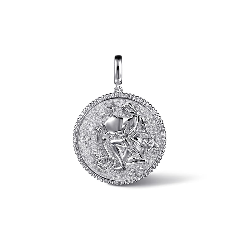 925 Sterling Silver White Sapphire Bujukan Aquarius Medallion Pendant With Detachable Bail - Shot 1