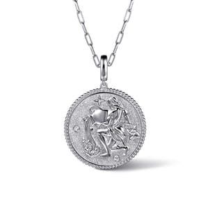 925 Sterling Silver White Sapphire Bujukan Aquarius Medallion Pendant With Detachable Bail
