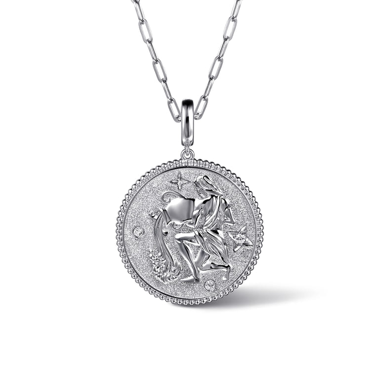 925 Sterling Silver White Sapphire Bujukan Aquarius Medallion Pendant With Detachable Bail - Shot 3