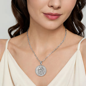 925 Sterling Silver White Sapphire Bujukan Aquarius Medallion Pendant With Detachable Bail