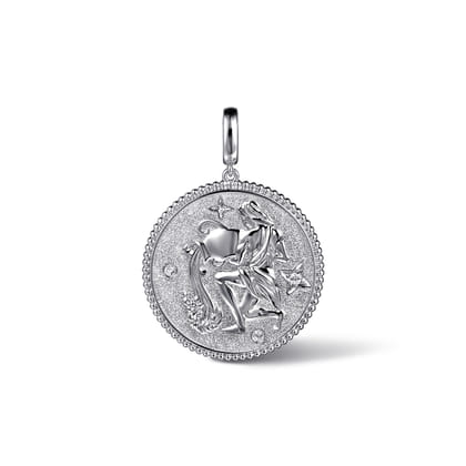 925 Sterling Silver White Sapphire Bujukan Aquarius Medallion Pendant with Detachable Bail