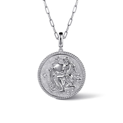 925 Sterling Silver White Sapphire Bujukan Aquarius Medallion Pendant with Detachable Bail