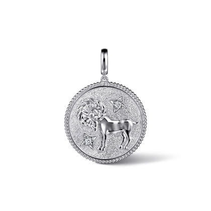 925 Sterling Silver White Sapphire Bujukan Aries Medallion Pendant with Detachable Bail