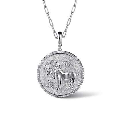 925 Sterling Silver White Sapphire Bujukan Aries Medallion Pendant with Detachable Bail