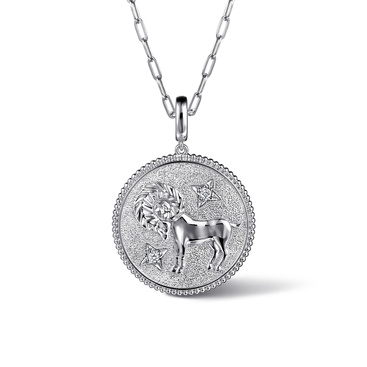 925 Sterling Silver White Sapphire Bujukan Aries Medallion Pendant - Shot 3
