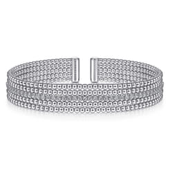 925 Sterling Silver White Sapphire Bujukan Bead Cuff Bracelet