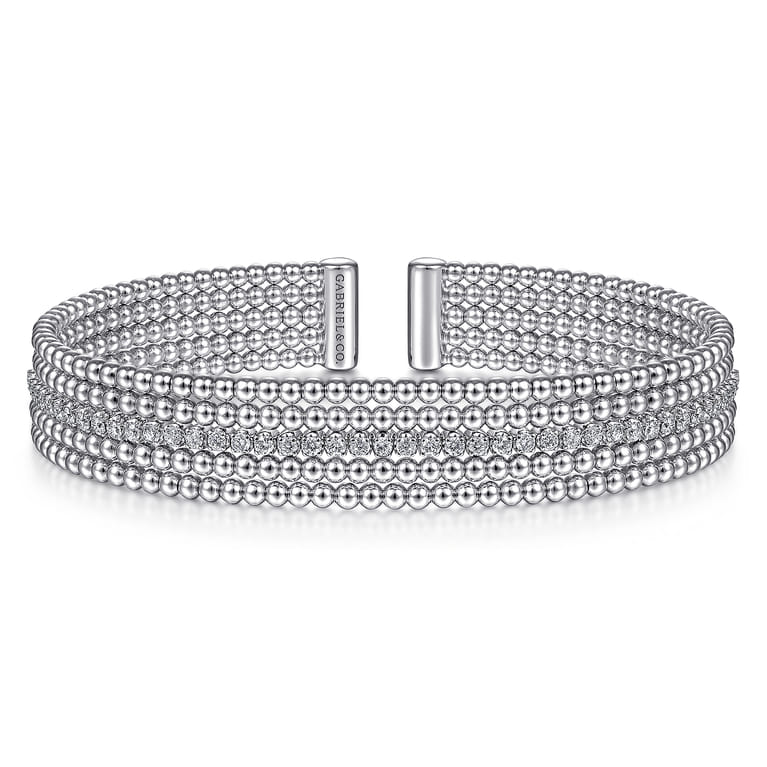925 Sterling Silver White Sapphire Bujukan Bead Cuff Bracelet - Shot 1