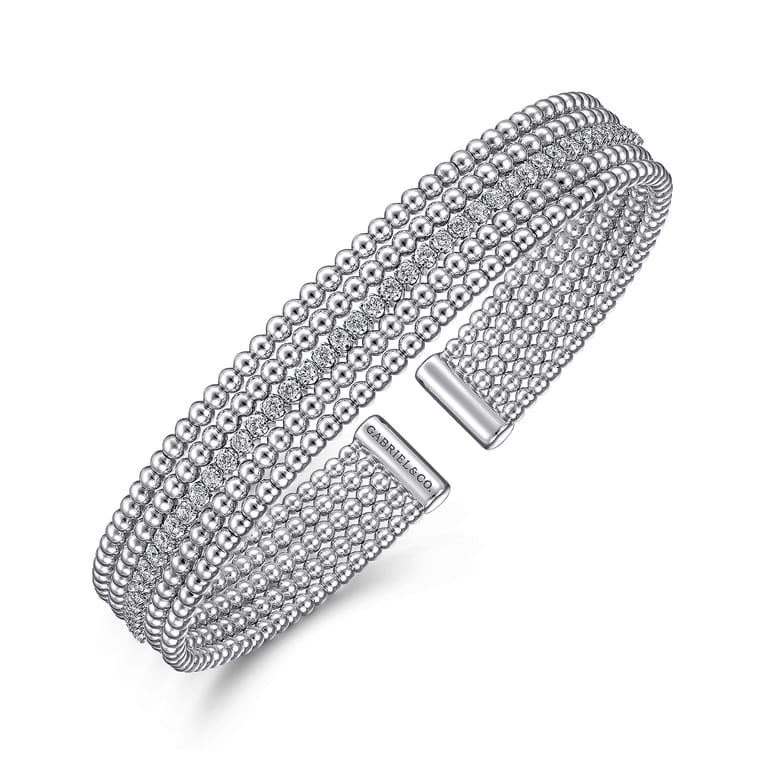 925 Sterling Silver White Sapphire Bujukan Bead Cuff Bracelet - Shot 2