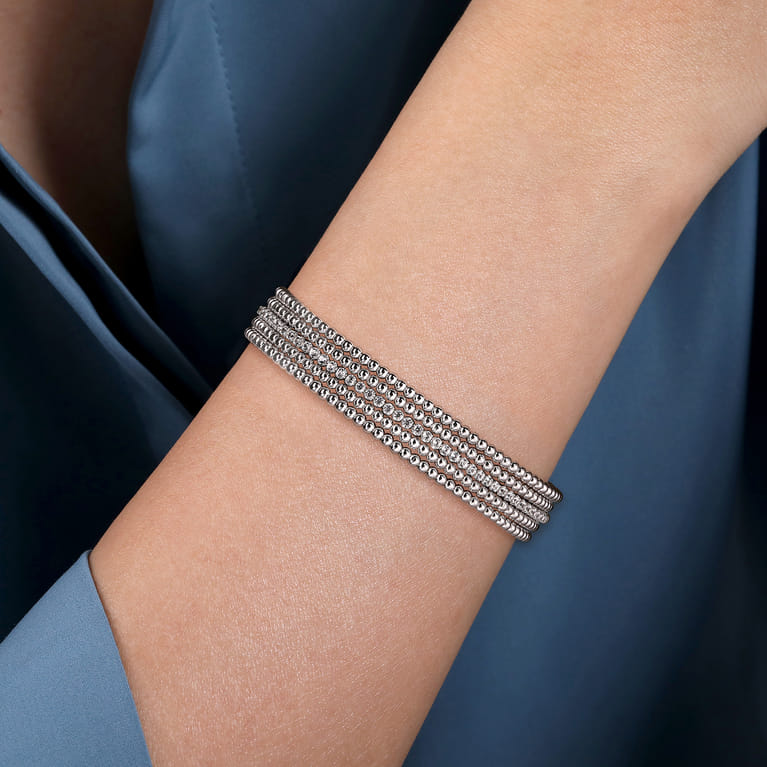 925 Sterling Silver White Sapphire Bujukan Bead Cuff Bracelet - Shot 4