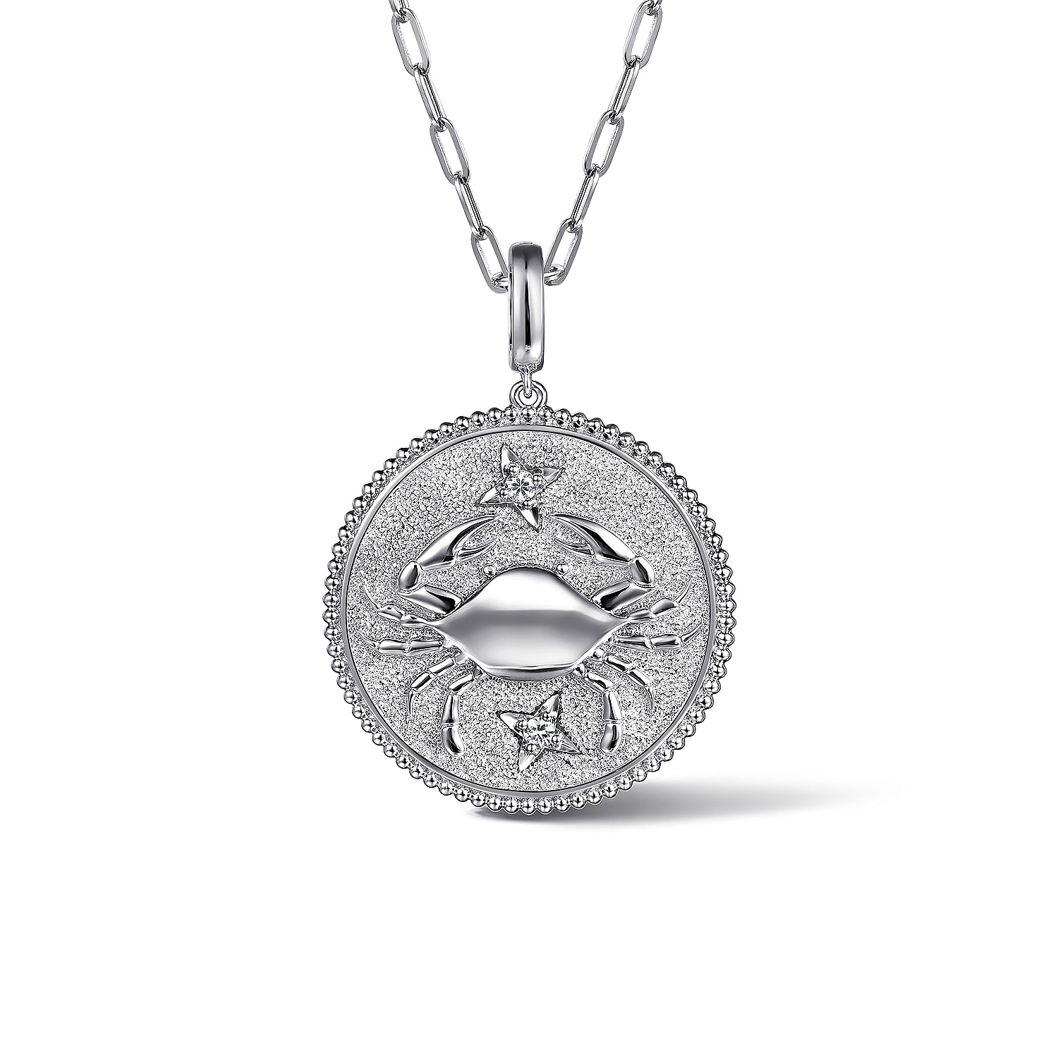 925 Sterling Silver White Sapphire Bujukan Cancer Medallion Pendant - Shot 3