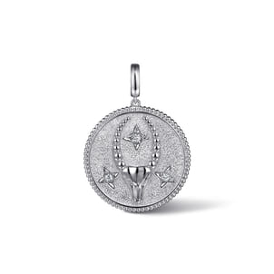 925 Sterling Silver White Sapphire Bujukan Capricorn Medallion Pendant With Detachable Bail