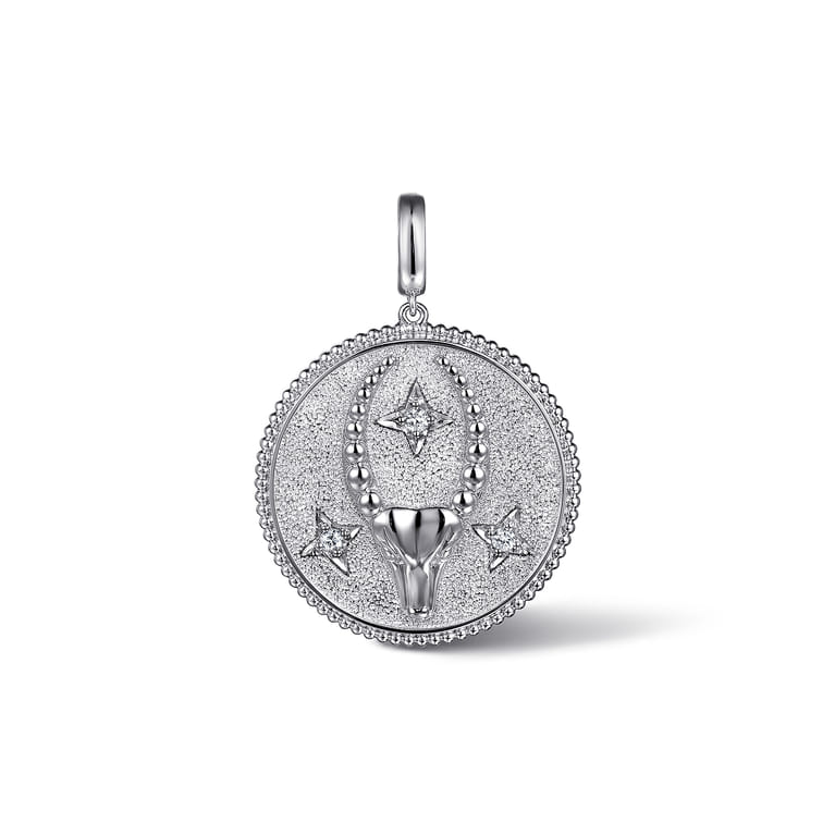 925 Sterling Silver White Sapphire Bujukan Capricorn Medallion Pendant With Detachable Bail - Shot 1