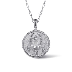 925 Sterling Silver White Sapphire Bujukan Capricorn Medallion Pendant With Detachable Bail