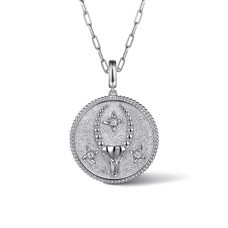 925 Sterling Silver White Sapphire Bujukan Capricorn Medallion Pendant With Detachable Bail - Shot 3
