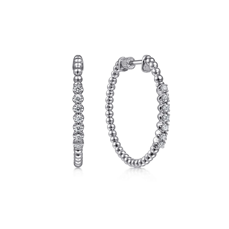925 Sterling Silver White Sapphire Bujukan Classic Hoop Earrings - Shot 1