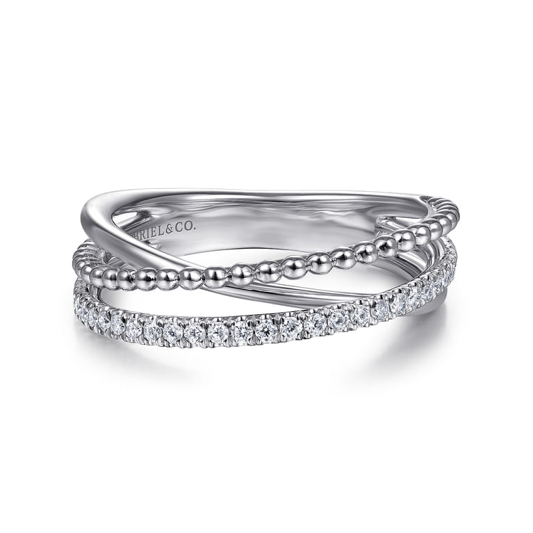 925 Sterling Silver White Sapphire Bujukan Criss Cross Ring - Shot 1