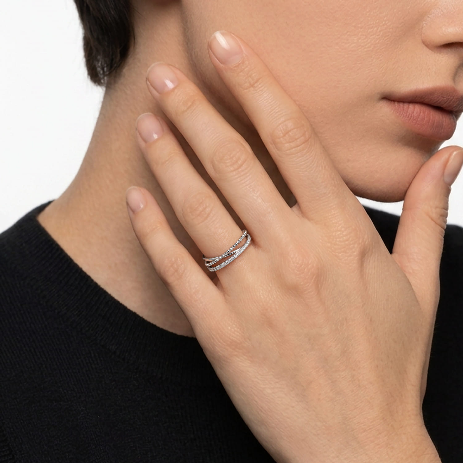 925 Sterling Silver White Sapphire Bujukan Criss Cross Ring - Shot 5
