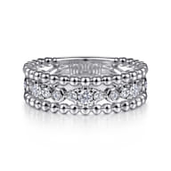 925 Sterling Silver White Sapphire Bujukan Easy Stackable Ladies Ring