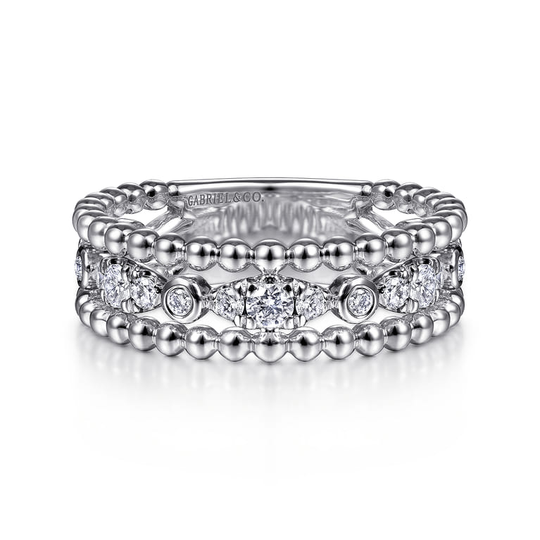 925 Sterling Silver White Sapphire Bujukan Easy Stackable Ladies Ring - Shot 1