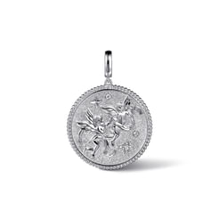 925 Sterling Silver White Sapphire Bujukan Gemini Medallion Pendant With Detachable Bail