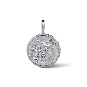 925 Sterling Silver White Sapphire Bujukan Gemini Medallion Pendant With Detachable Bail