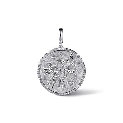 925 Sterling Silver White Sapphire Bujukan Gemini Medallion Pendant With Detachable Bail