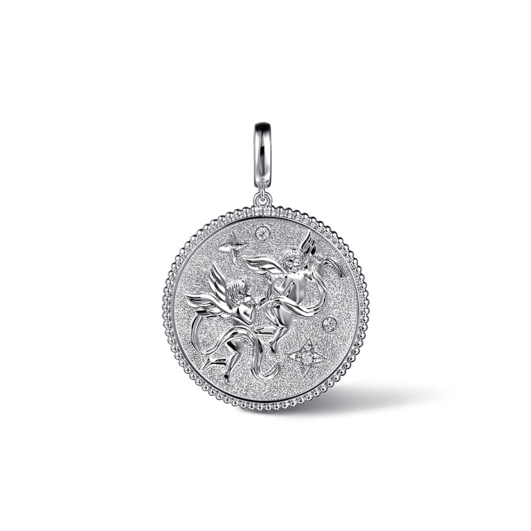925 Sterling Silver White Sapphire Bujukan Gemini Medallion Pendant With Detachable Bail - Shot 1