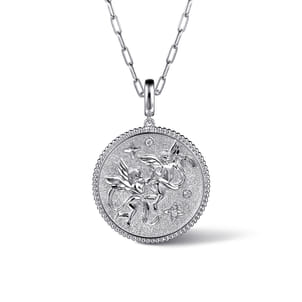 925 Sterling Silver White Sapphire Bujukan Gemini Medallion Pendant With Detachable Bail