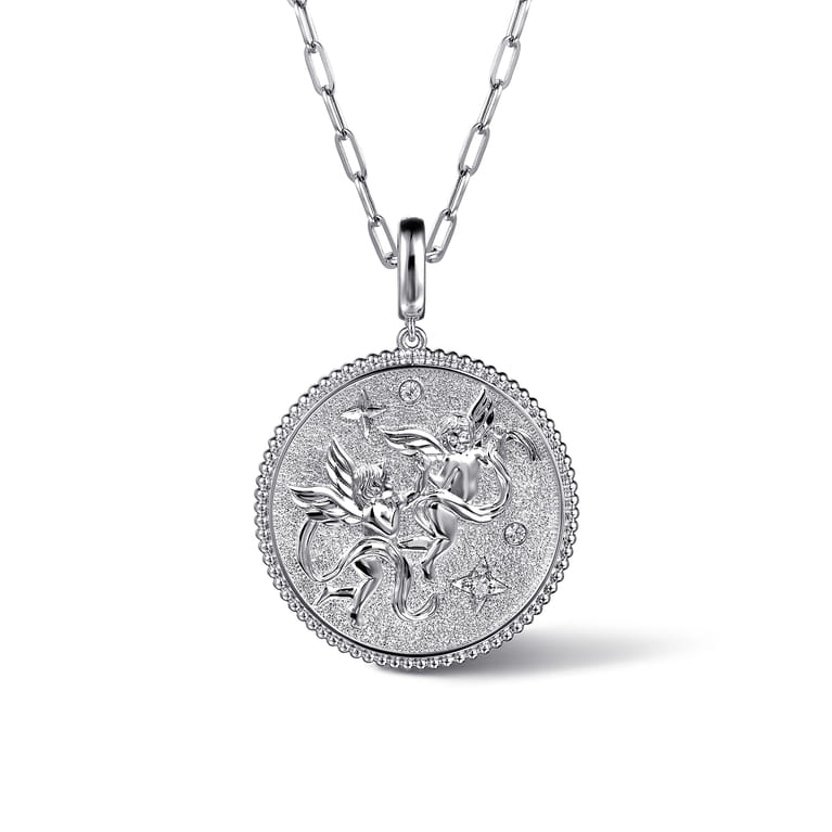 925 Sterling Silver White Sapphire Bujukan Gemini Medallion Pendant With Detachable Bail - Shot 3