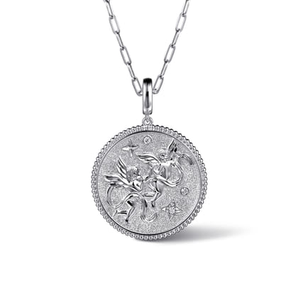 925 Sterling Silver White Sapphire Bujukan Gemini Medallion Pendant with Detachable Bail