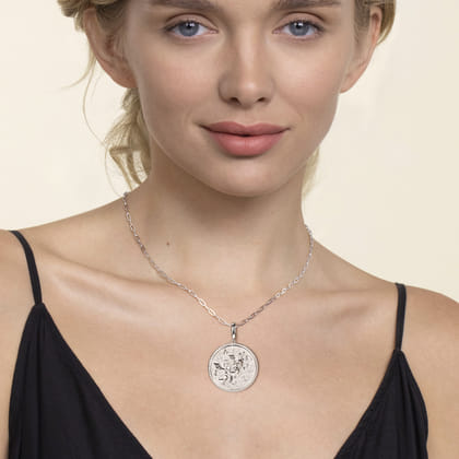925 Sterling Silver White Sapphire Bujukan Gemini Medallion Pendant with Detachable Bail