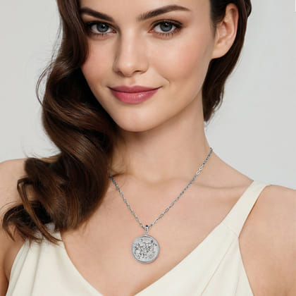 925 Sterling Silver White Sapphire Bujukan Gemini Medallion Pendant with Detachable Bail