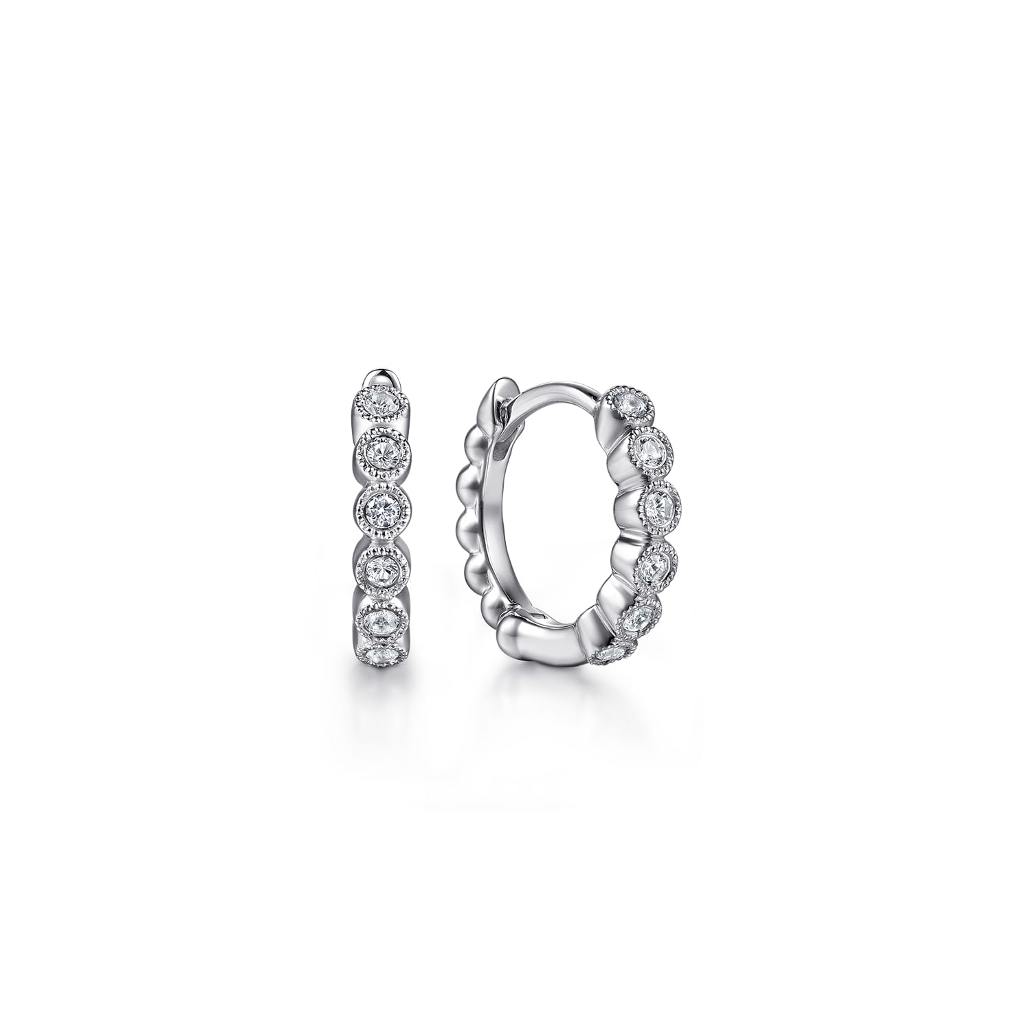 925 Sterling Silver White Sapphire Bujukan Huggie Earrings - Shot 1