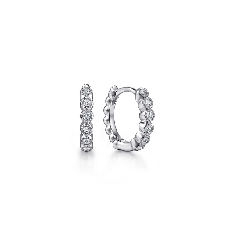 925 Sterling Silver White Sapphire Bujukan Huggie Earrings - Shot 1