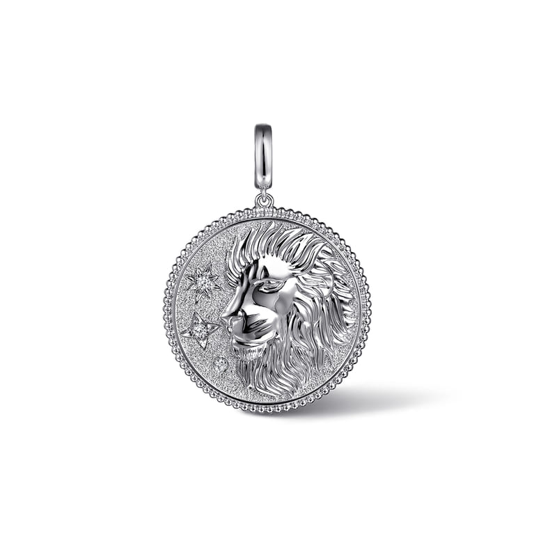 925 Sterling Silver White Sapphire Bujukan Leo Medallion Pendant With Detachable Bail - Shot 1