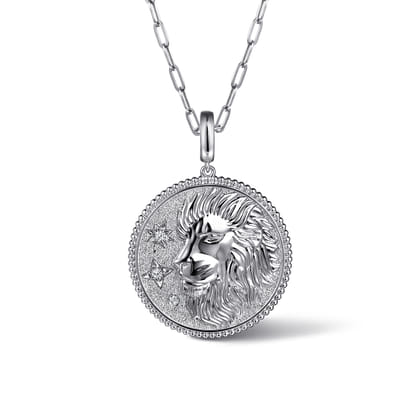 925 Sterling Silver White Sapphire Bujukan Leo Medallion Pendant with Detachable Bail