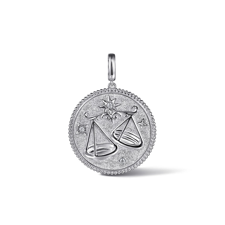925 Sterling Silver White Sapphire Bujukan Libra Medallion Pendant With Detachable Bail - Shot 1